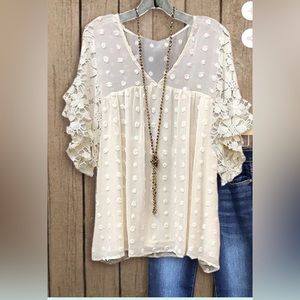 POLKA DOT JACQUARD LACE
RUFFLE TOP